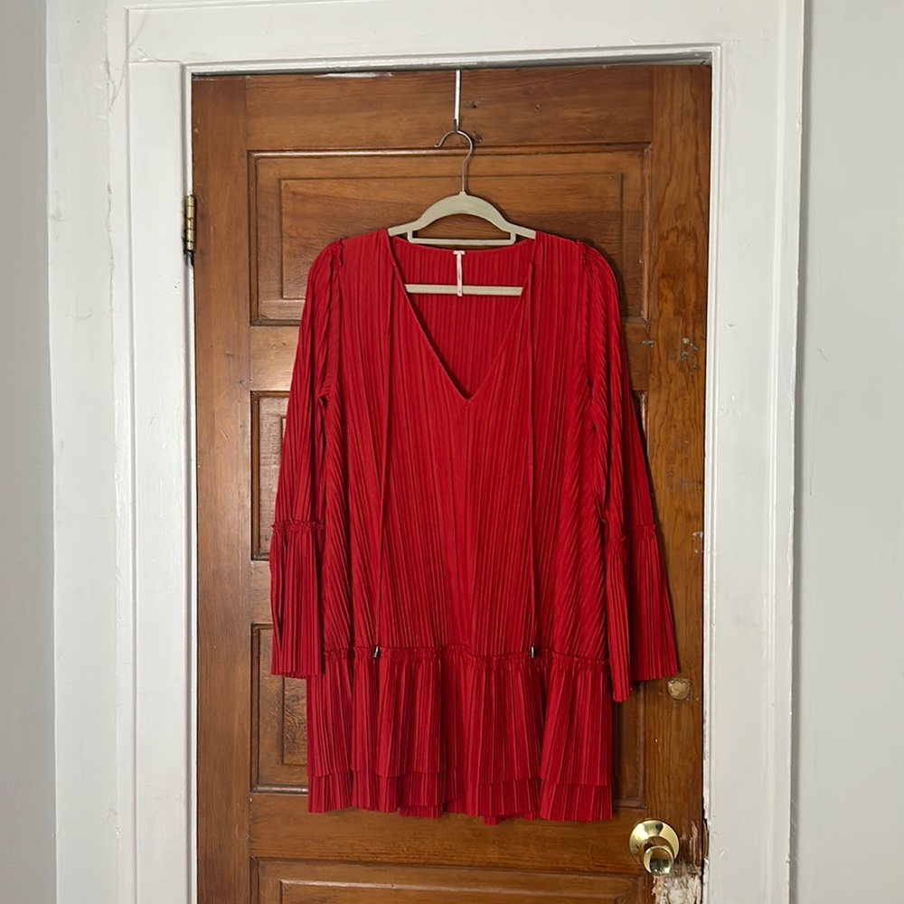 Red Free People Bell Sleeve Mini Dress
